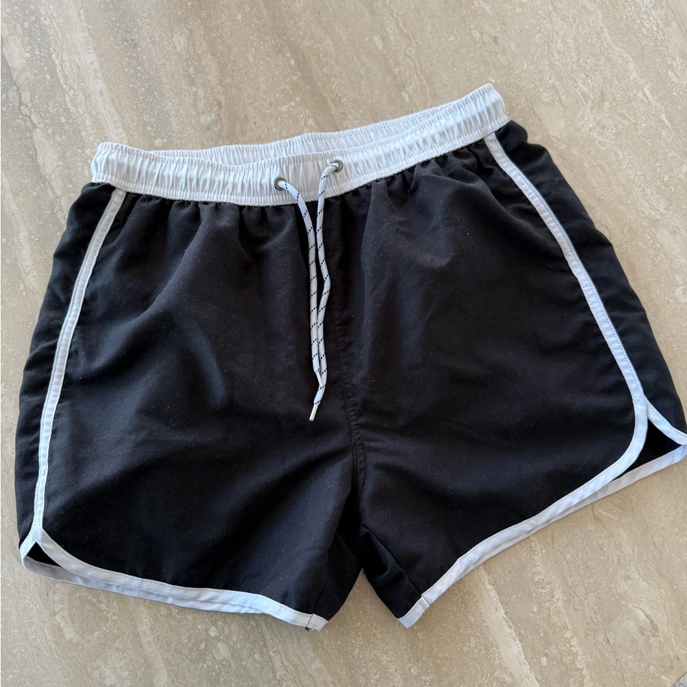 Black Athletic Swim Trunks with White Trim